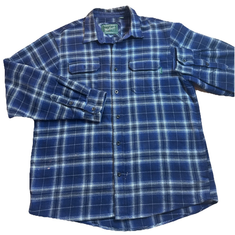 Woolrich Shirt Mens XL Blue Plaid Brawny Flannel Thick Shacket Gorpcore Outdoors